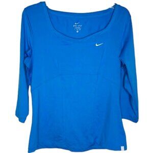 Nike Tennis Dri-Fit 3/4 Sleeve Stretch Top - Cerulean Blue - XL